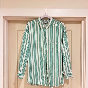 Green and White Striped womens the boyfriend shirt